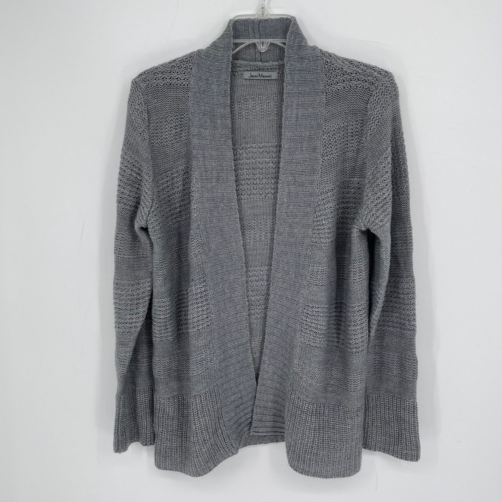 Jason Maxwell Women's Gray Textured Knit Open‎ Front Cardigan Sweater Size XLP